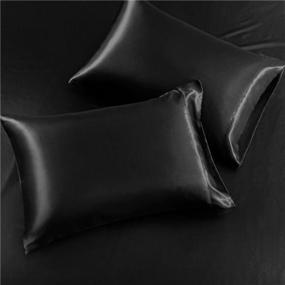 4Pcs Satin Sheet Set Queen Size Ultra Silky Soft Black Satin Queen Bed Sheets - Picture 3 of 7